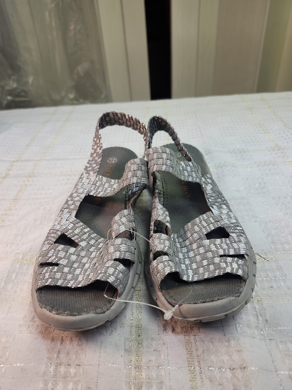 Woven Metallic Slingback Sandals in Silver